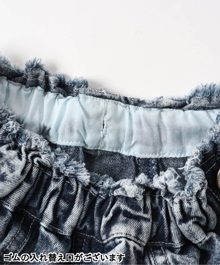 日本 BREEZE - 刷色拼接風及膝牛仔裙-丹寧藍