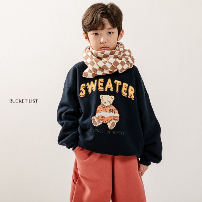韓國 BUCKET LIST - (內磨毛)泰迪熊熊印長袖大學T-燕麥