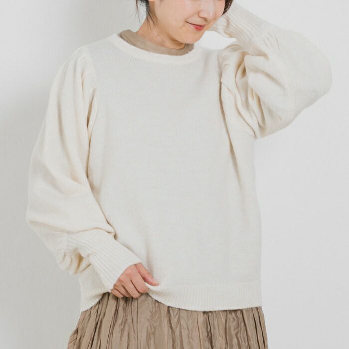 日本 ihuu - 浪漫氣球袖可機洗針織上衣-卡其