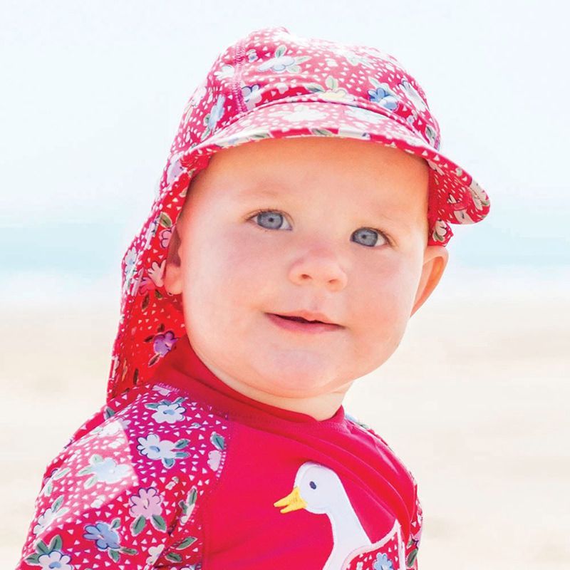 英國 JoJo Maman BeBe - 嬰幼兒/兒童泳裝戲水UPF50+防曬護頸遮陽帽-小花朵朵
