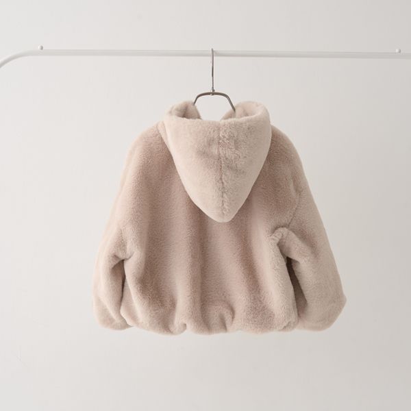 日本 Lycee mine - 泰迪熊蓬鬆感連帽外套-卡其米