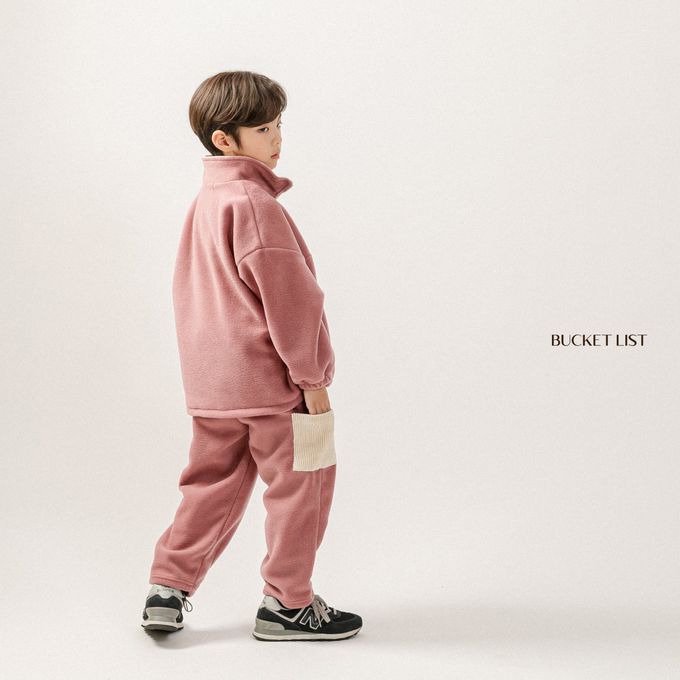 韓國 BUCKET LIST - (兩件式)簡單休閒搖粒絨套裝-玫瑰粉