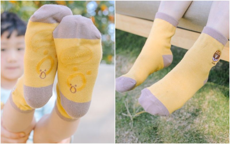 minihope美好的親子生活 - 抗菌除臭中筒襪(親子襪)-黑面琵鷺-灰