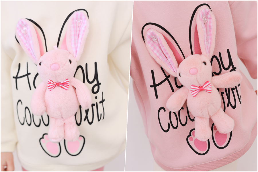 韓國 Coco rabbit - 長耳兔玩偶點綴長袖上衣-粉