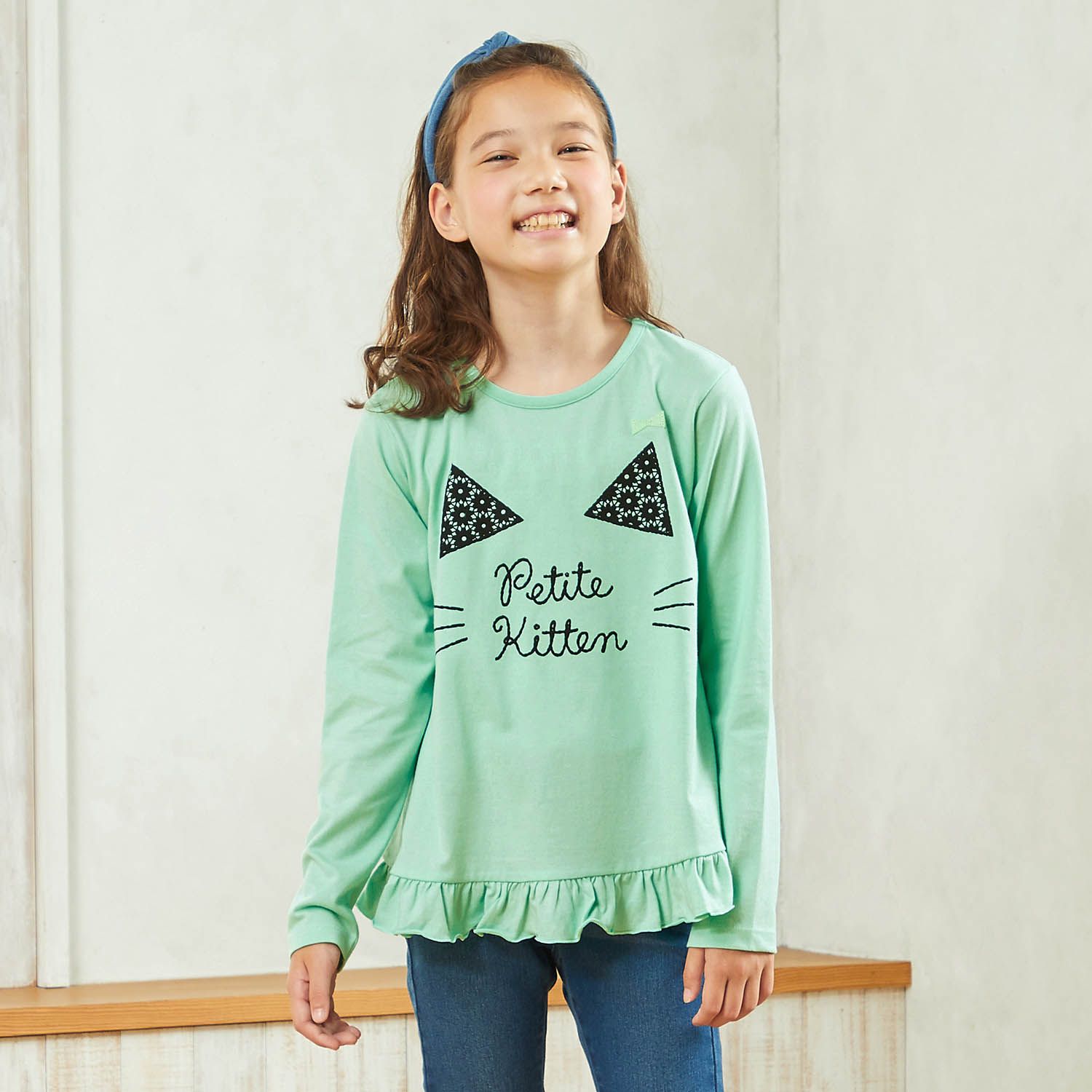 日本千趣會 - GITA 純棉長T-小貓耳朵-薄荷綠