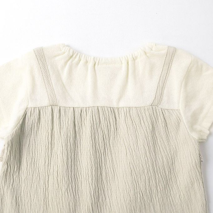 日本 ZOOLAND - 清爽楊柳 假二件蕾絲滾邊短袖上衣-米杏