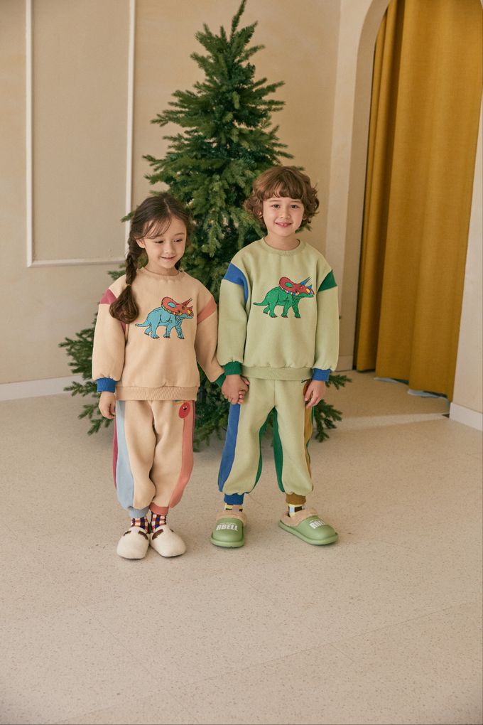 韓國 Mimico - (內磨毛)角龍圖印大學T-綠