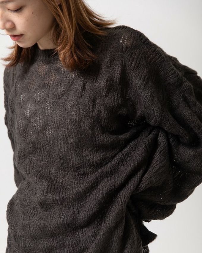 日本 gleam - 柔軟微透蓬鬆馬海毛針織上衣-炭灰