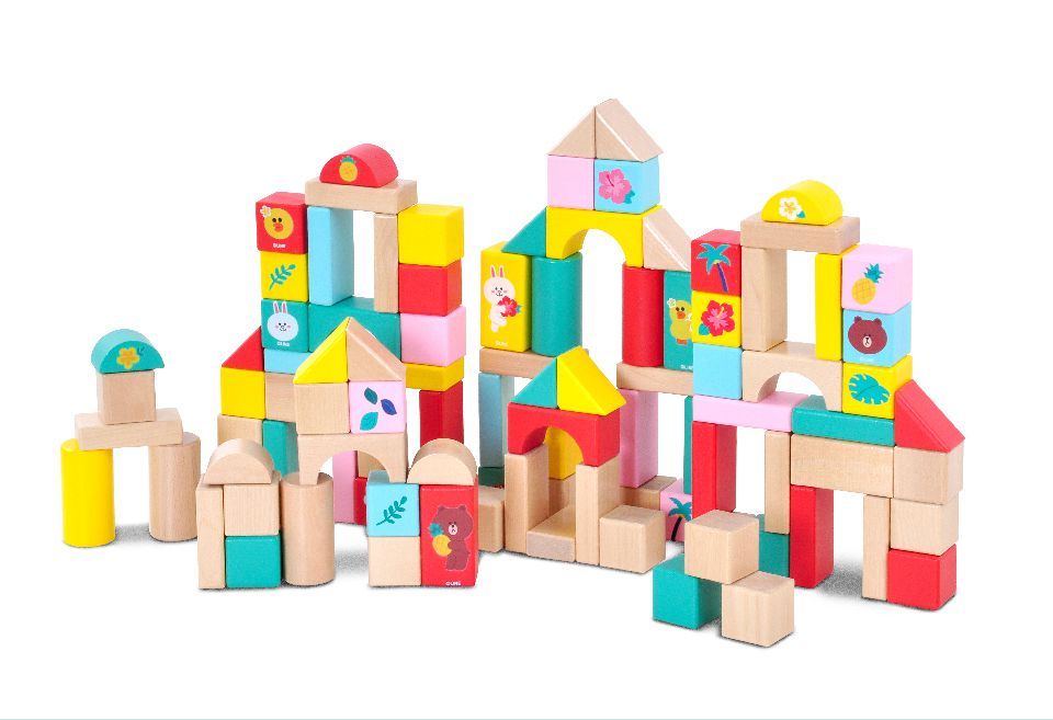 Kikimmy - LINE FRIENDS 午後海島款木製積木桶100件組