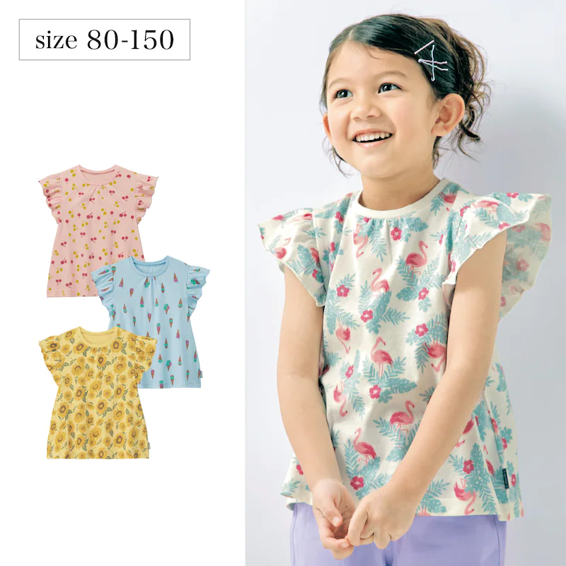 日本千趣會 - GITA 涼爽天竺棉短袖上衣-粉紅鶴-白