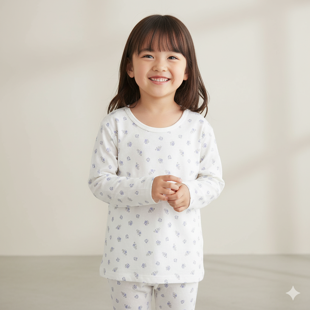 長袖圓領上衣2件組-小花-紫色