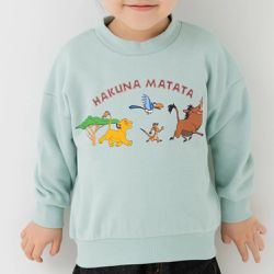 日本 Chil2 - 限量聯名 裏毛印花大學長袖上衣-迪士尼卡通獅子王-薄荷綠