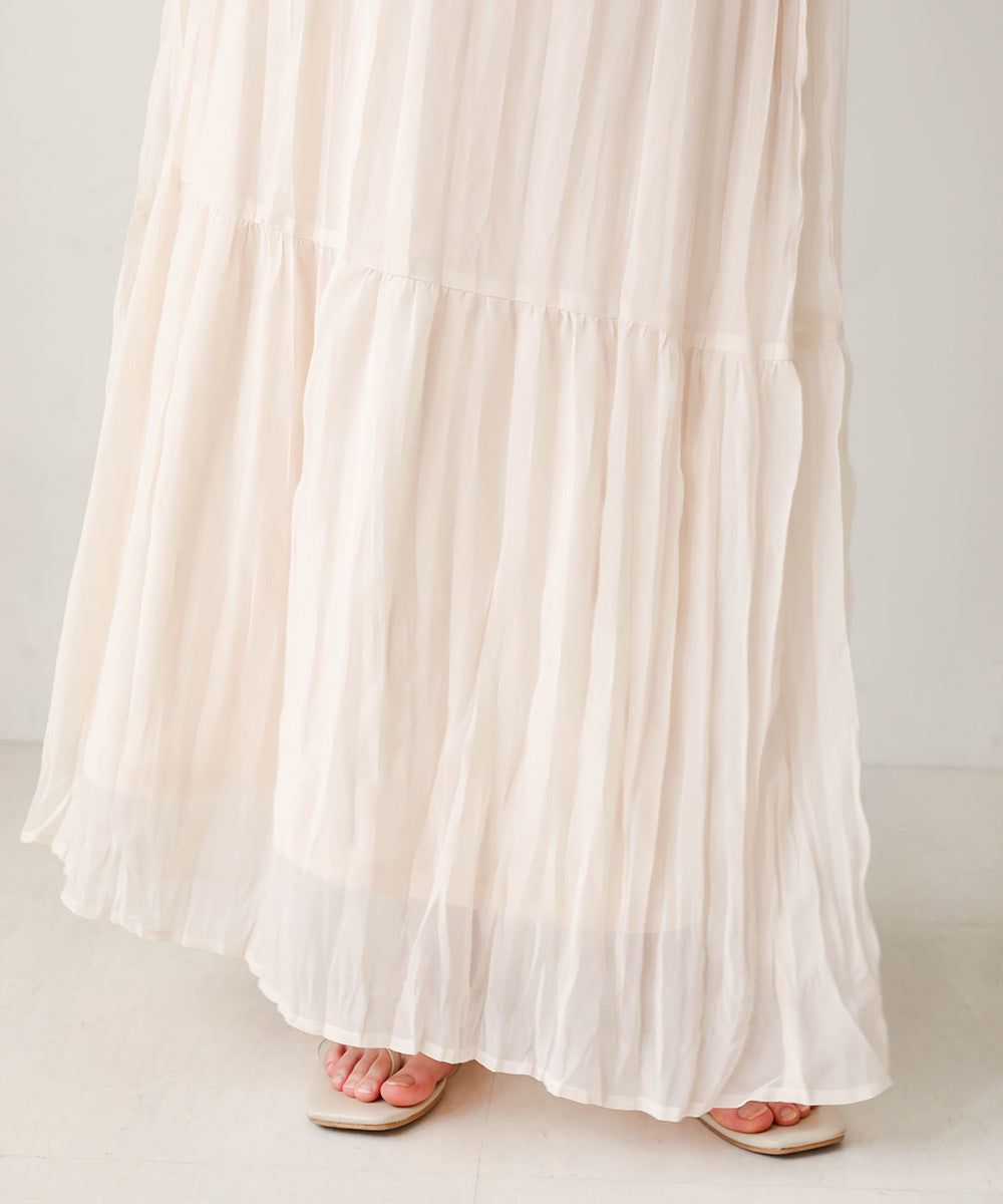 日本 Bab - V領浪漫飄逸無袖洋裝-米杏