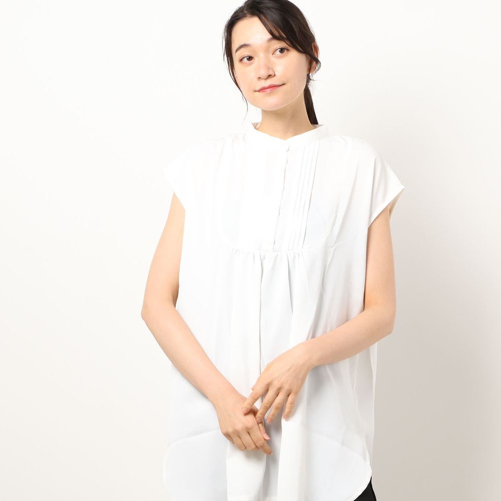 日本 Riche Glamour - 胸口小百褶抓皺設計無袖上衣-白