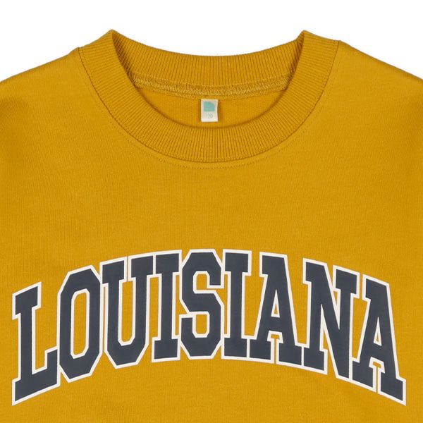 日本西松屋 - 裏毛圓領印花長袖上衣-LOUISIANA-芥黃