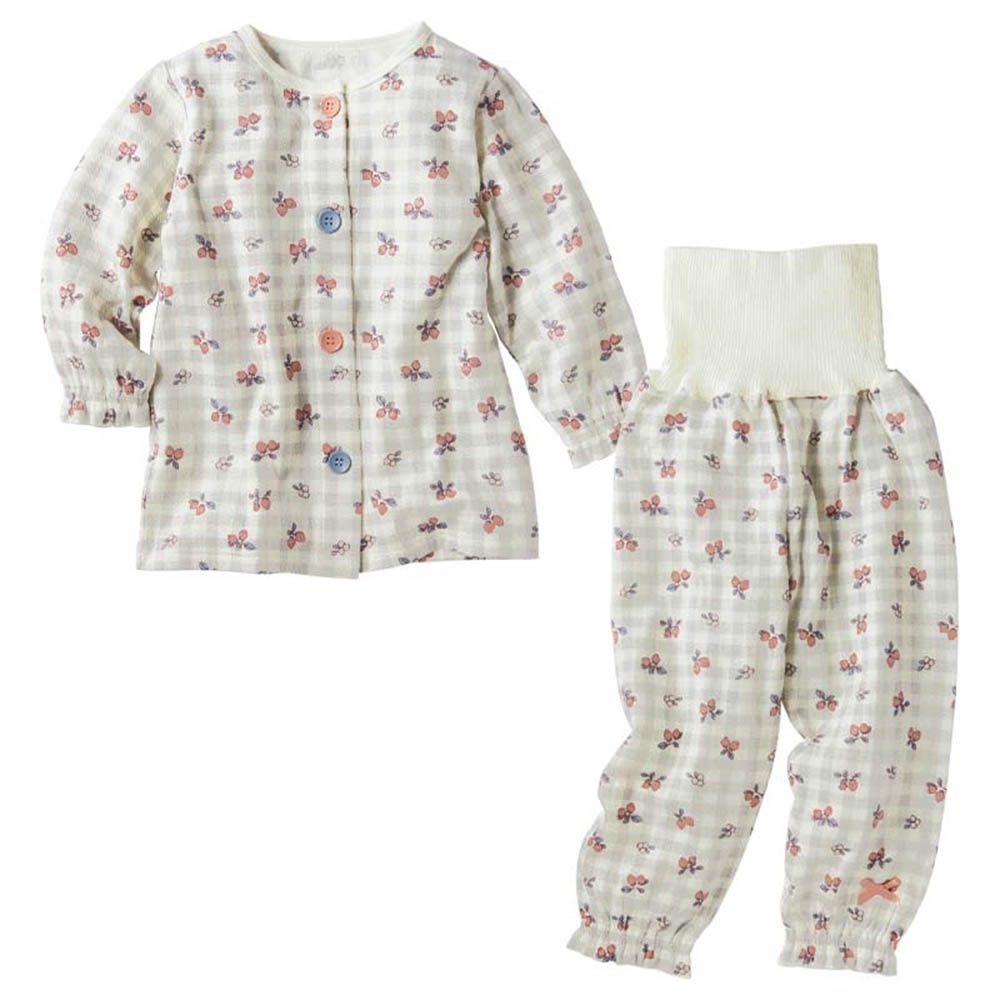 長袖家居服-穿衣練習 前開式 草莓-象牙白色