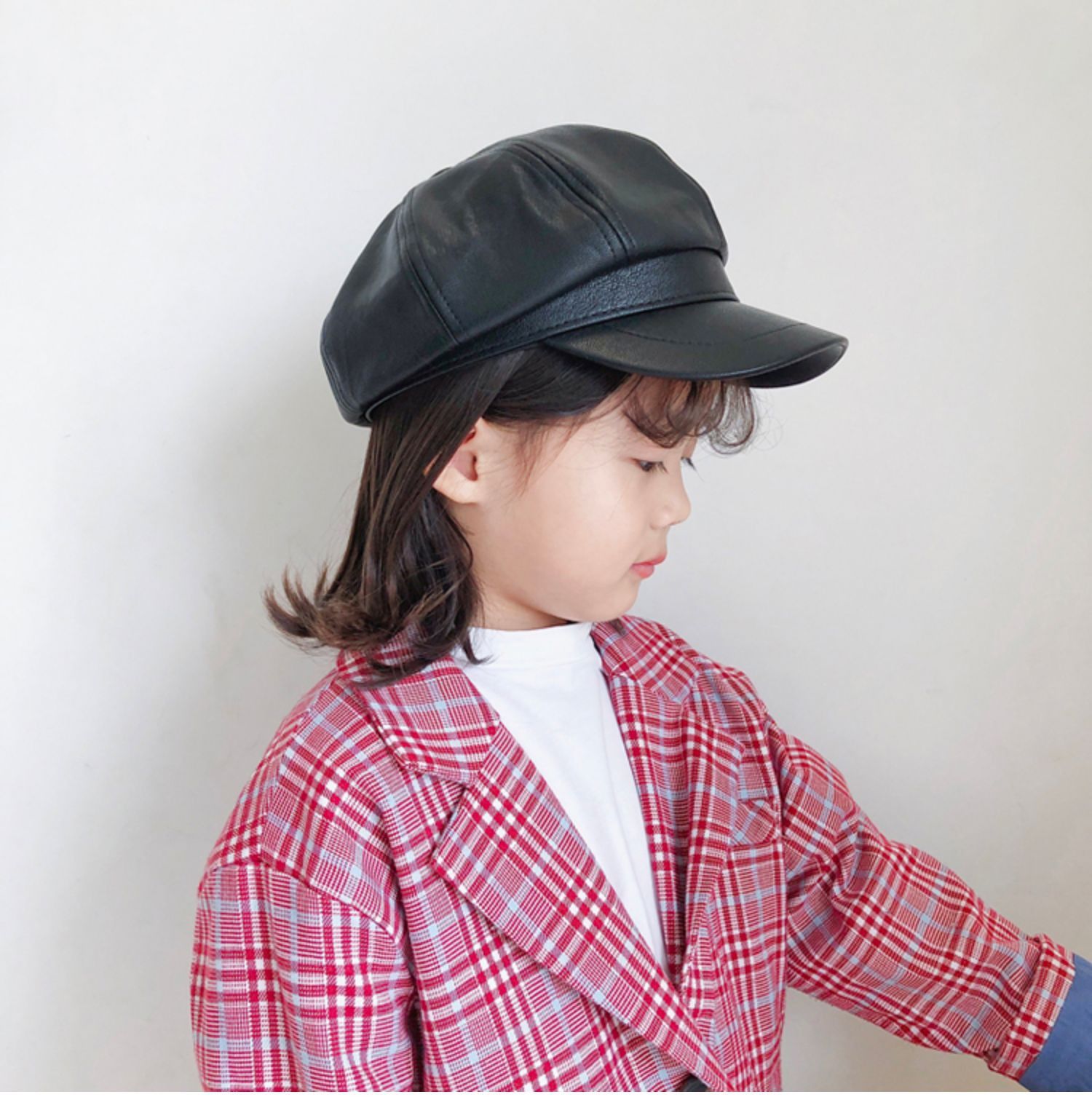 皮革貝雷帽-黃色 (49-51CM(建議2-5歲))