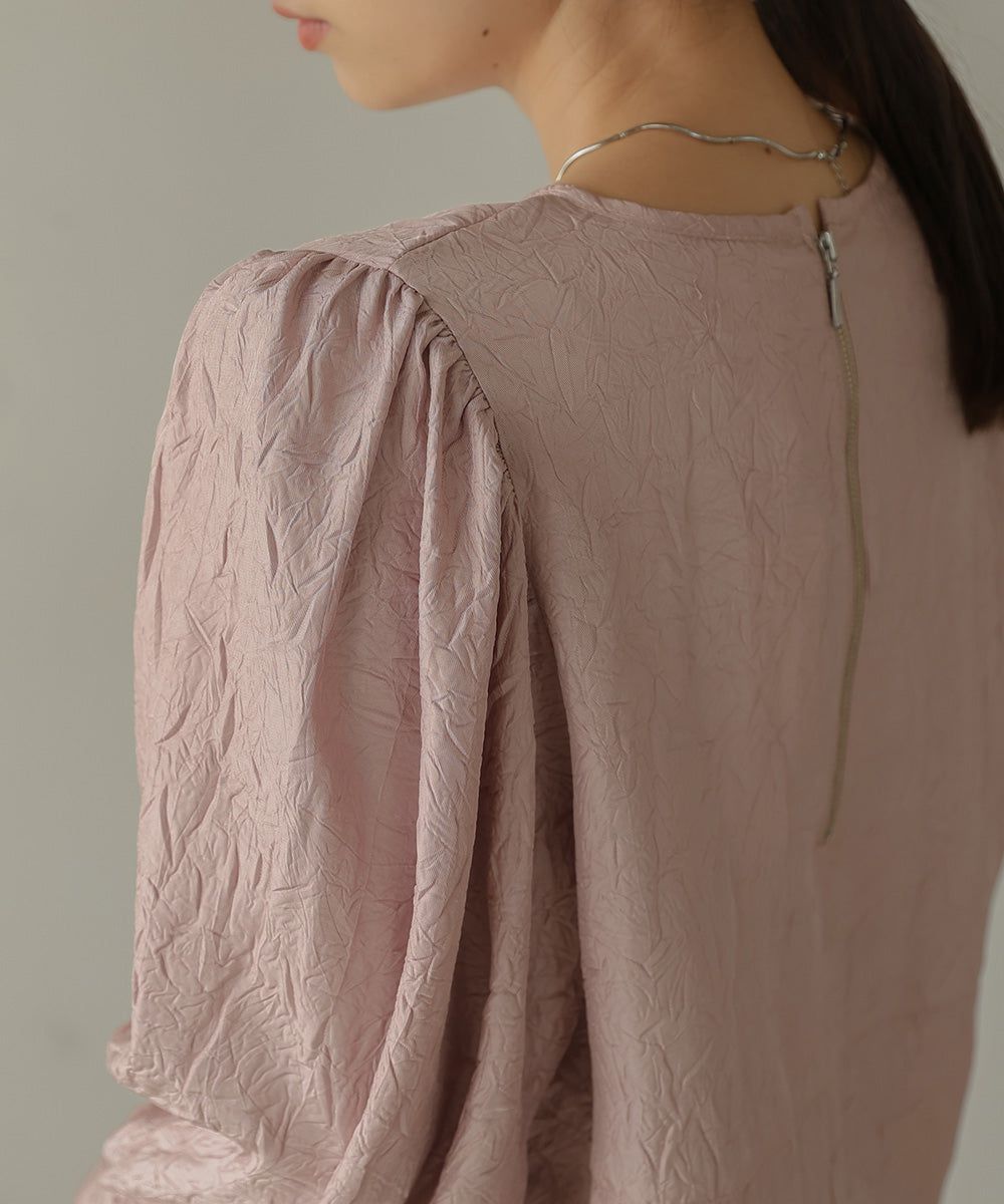 日本 Bab - 光澤感抽繩泡泡袖上衣-香檳