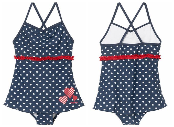 德國Playshoes - 抗UV防曬兒童連身泳裝-愛心荷葉邊裙