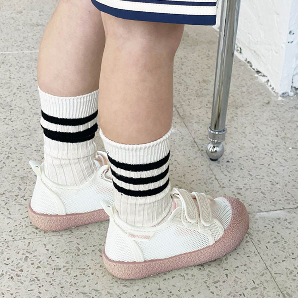 防撞安全止滑透氣網狀休閒鞋/室內鞋-米色粉咖底