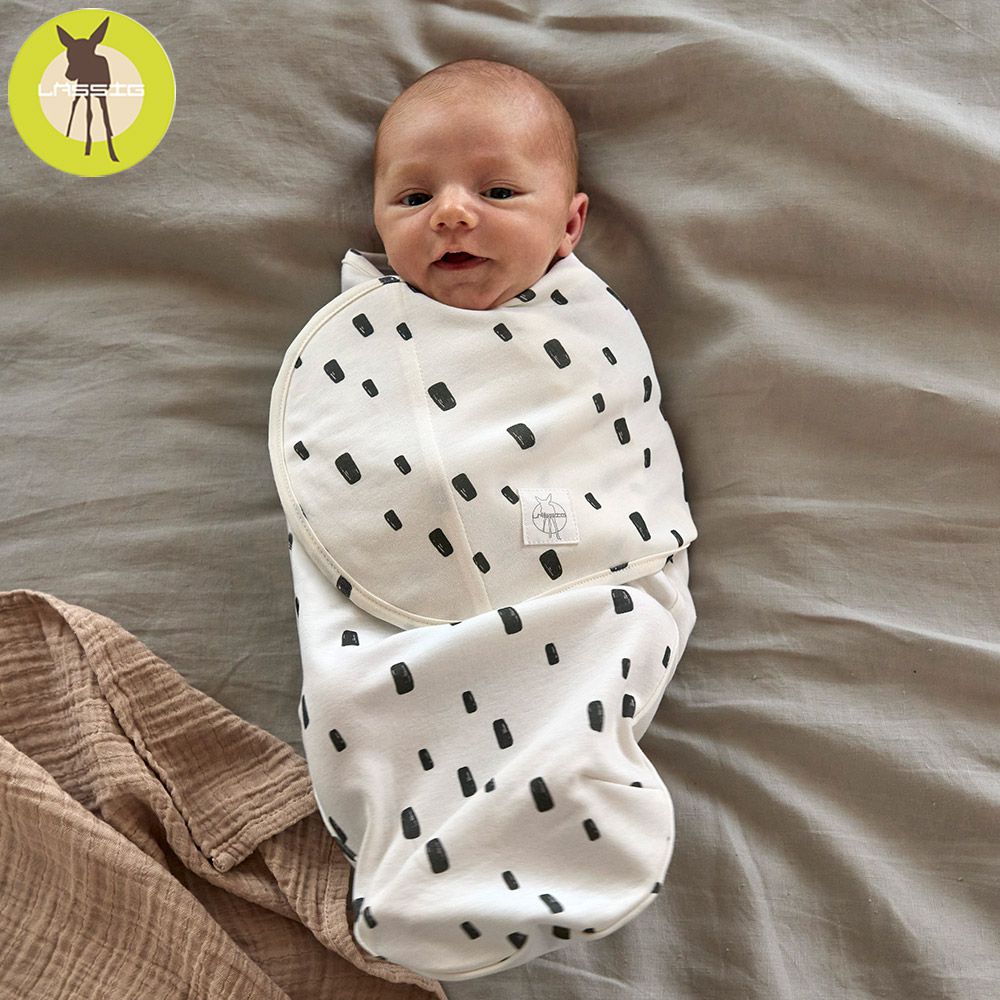德國 Lassig - 寶寶有機棉好眠懶人包巾-白底黑點
