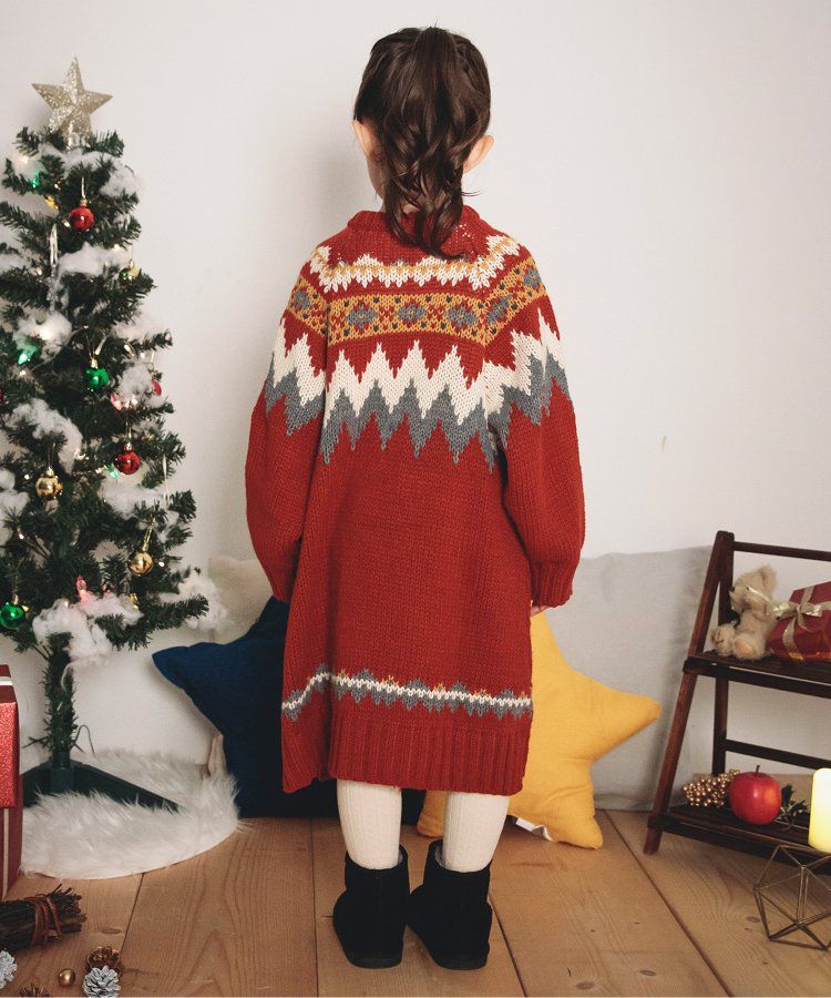 日本 BREEZE - 歐風柔軟針織洋裝-球心柄-聖誕紅