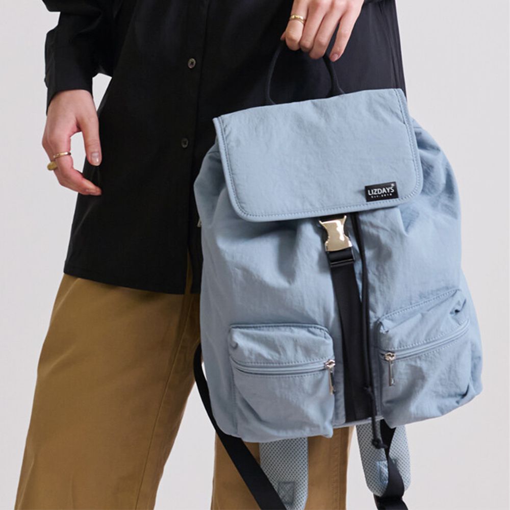 輕量簡約防潑水多口袋後背包-煙燻藍 (30x35cm)