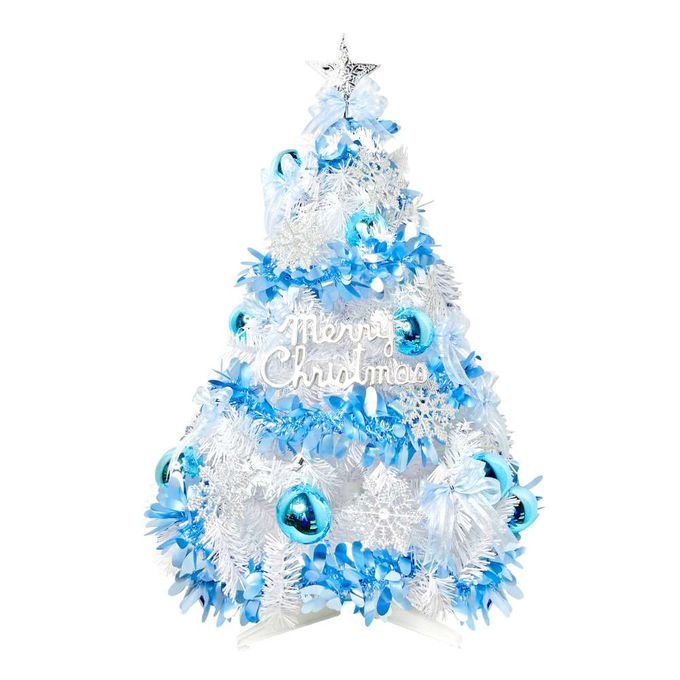 MODACore 摩達客 - 摩達客耶誕-4尺/4呎(120cm)特仕幸福型裝飾白色聖誕樹+冰雪銀藍系全套飾品配件不含燈/本島免運費