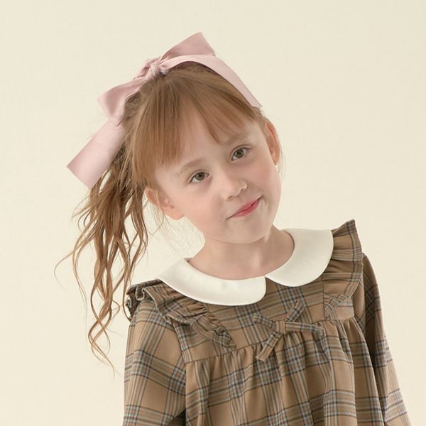 日本 Lycee mine - 光澤感大蝴蝶結絲帶髮圈-灰米