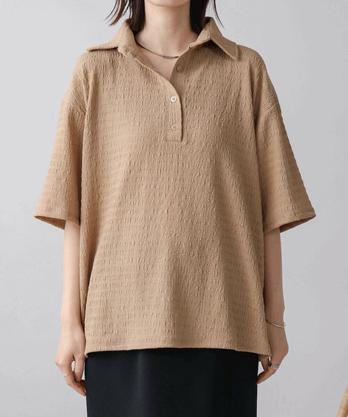 日本 Bab - 精緻紋理都會感五分袖上衣-淺棕