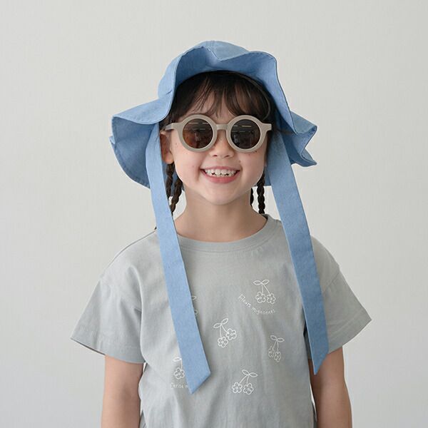 日本 Lycee mine - 大帽沿垂墜緞帶遮陽帽-碎花-紫