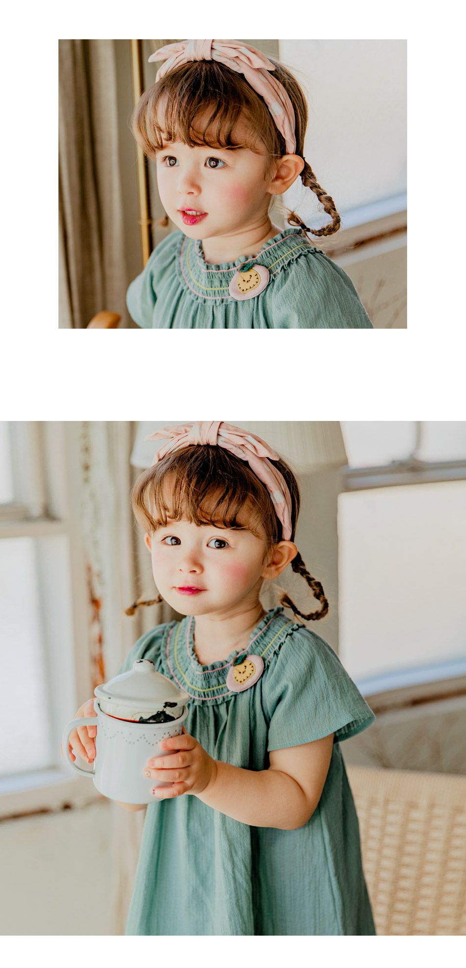 韓國 Bebezoo - 抓皺領透氣洋裝