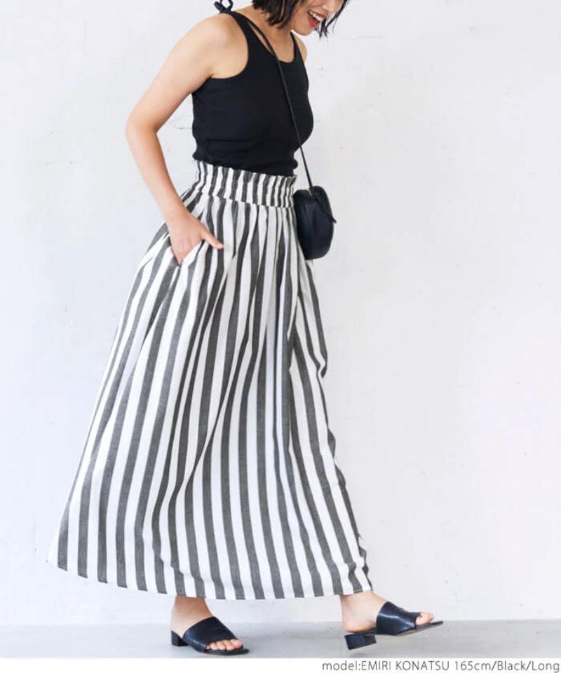 日本 COCA - 仿舊直條紋A字長裙-媽媽-黑白