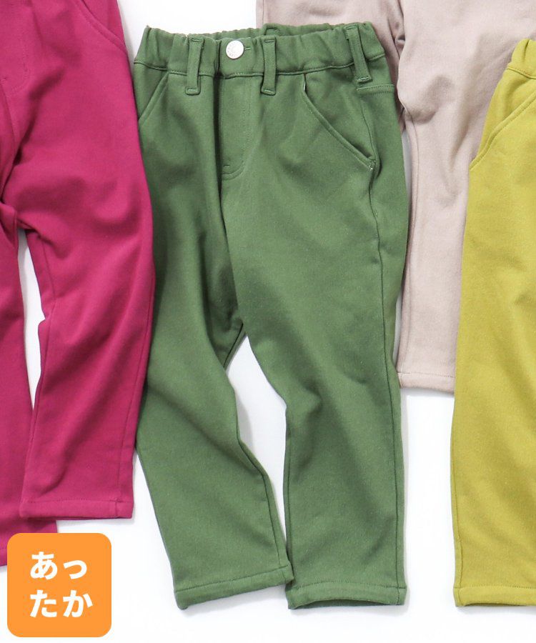 日本 BREEZE - 合身款裏毛保暖彈力長褲-芥末黃