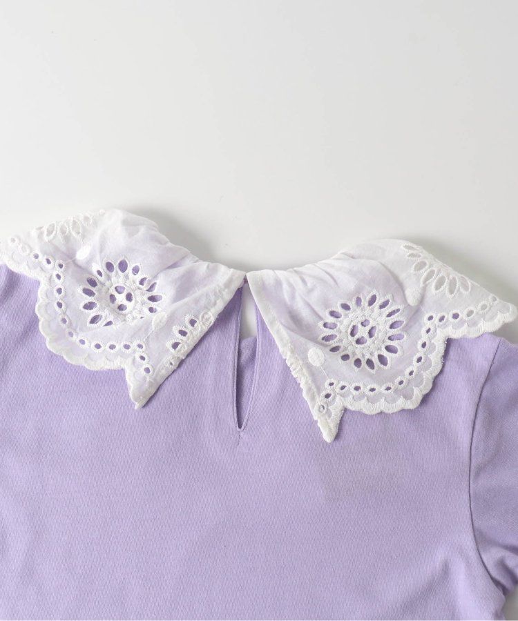 日本 BREEZE - 大片蕾絲雕花領長袖上衣-薰衣草