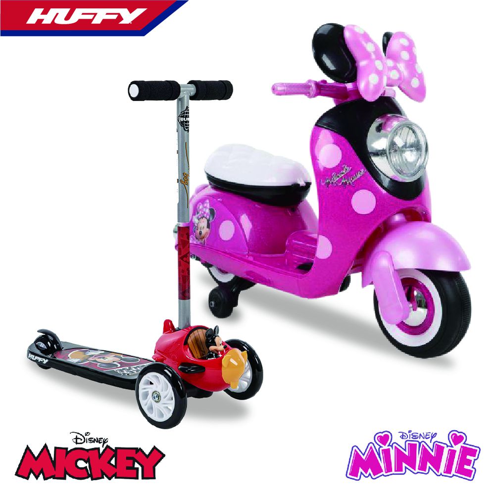 HUFFY - Disney正版授權經典角色組(米妮電動車+米奇3輪滑板車)