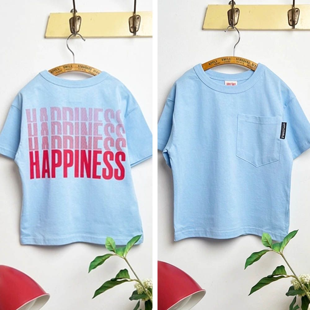 HAPPINESS口袋短袖上衣-天藍