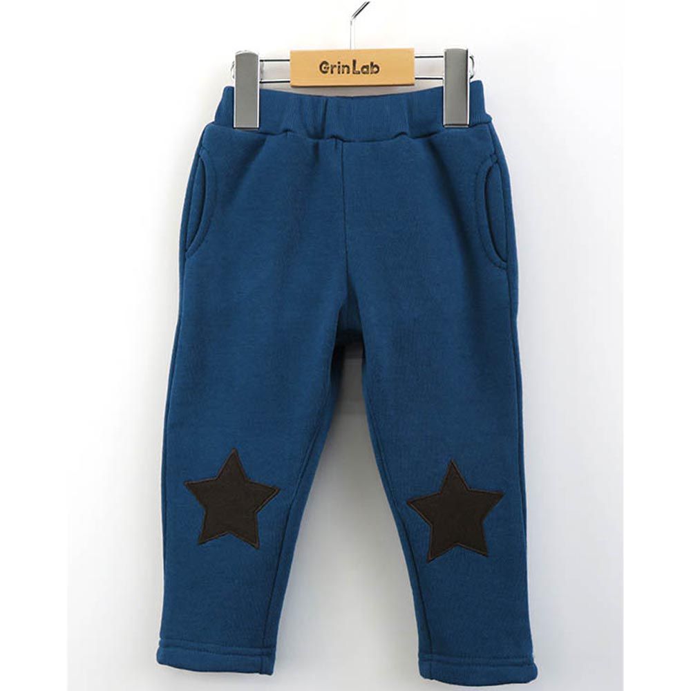 日本 ZOOLAND - 裏起毛輕量舒適長褲-星星-藍