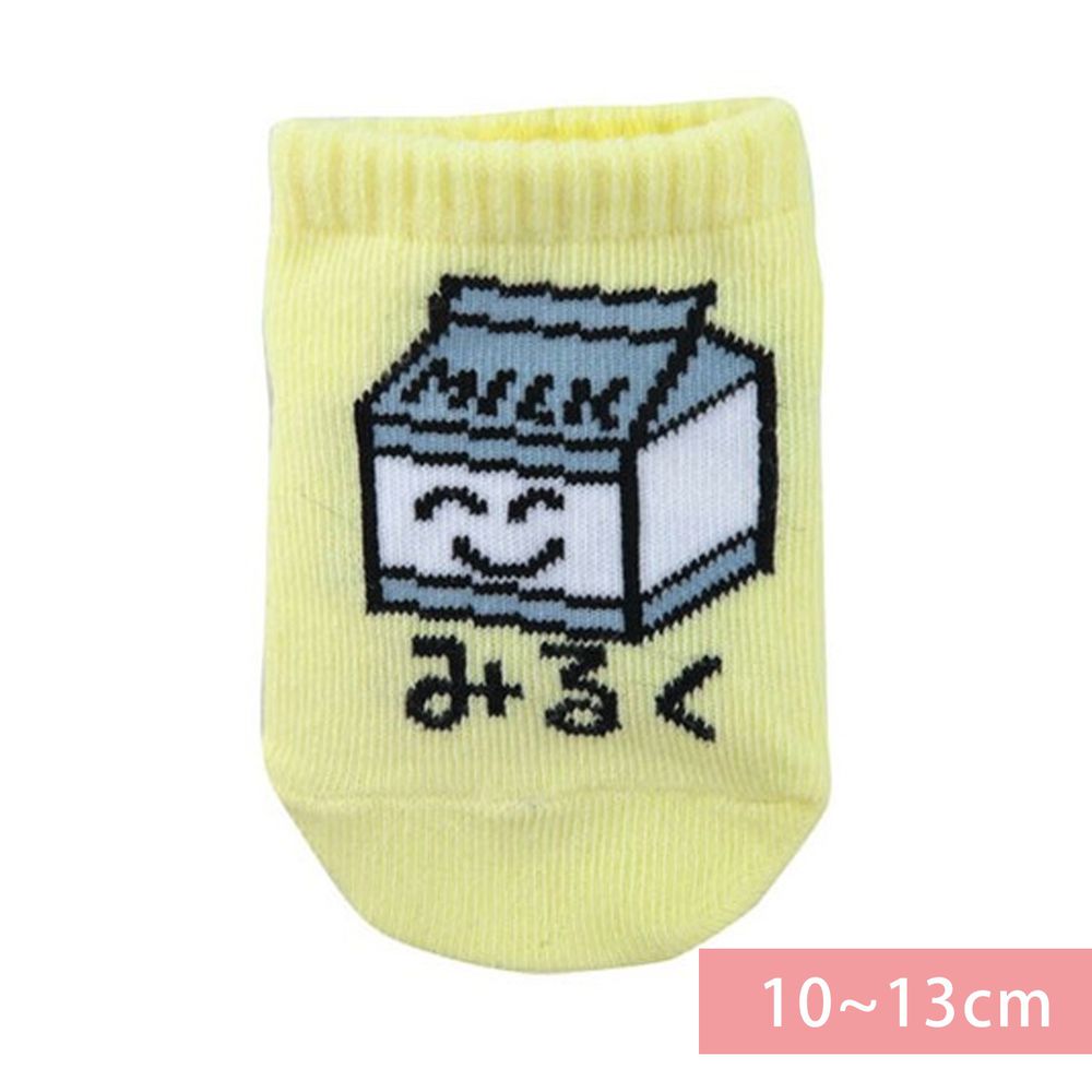 日本 OKUTANI - 童趣日文插畫短襪-牛奶-黃 (10-13cm(1-3y))
