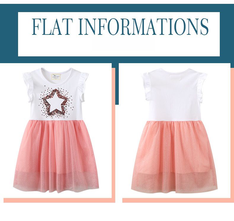 Jumping meters - 棉質圓領小飛袖網紗洋裝-亮片星星-粉+白