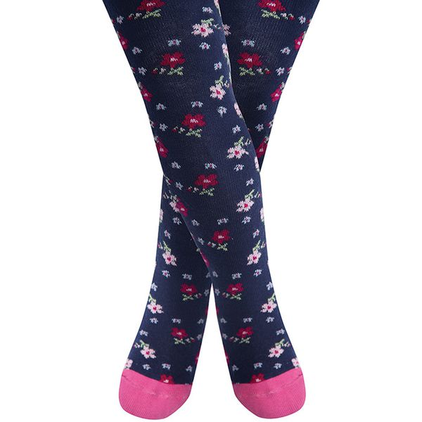 英國 JoJo Maman BeBe - 花漾嬰幼兒小童內搭褲襪/保暖襪-海軍藍繽紛小花