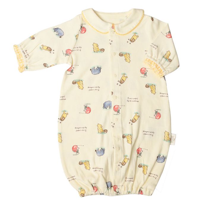 akachan honpo - 長袖連身衣-復古小熊維尼-米白色 (50~60cm)