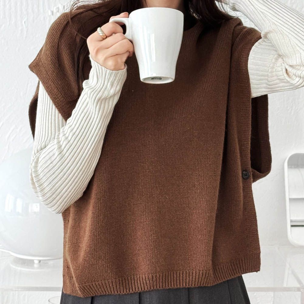 細緻喀什米爾羊毛連帽背心-咖啡 (FREE)