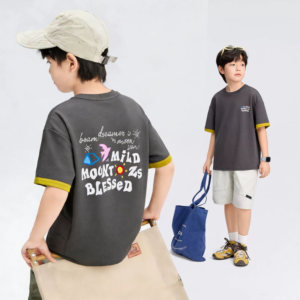 高透氧不易變形雙面紗短袖T-手繪塗鴉-碳灰