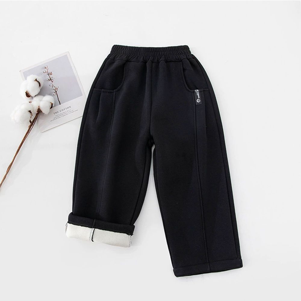 加絨保暖寬鬆休閒長褲-黑色