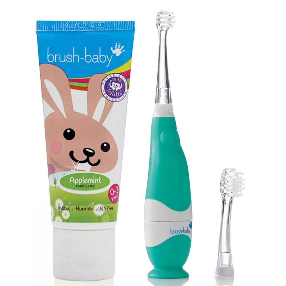 英國 brush-baby - 嬰幼兒聲波電動牙刷+貝寶兔木糖醇牙膏(50ml)-0-3歲用