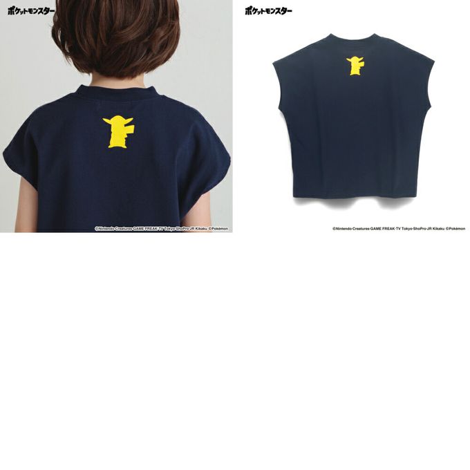 日本 BRANSHES - [限量]寶可夢印花法式袖上衣-烈空坐-黑