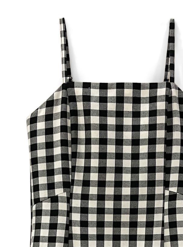 日本 GRL - 甜美收腰格紋吊帶裙-時尚黑