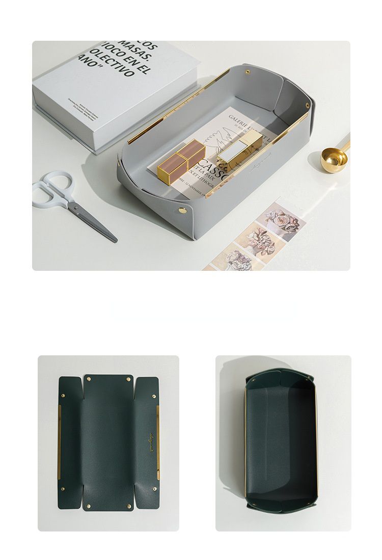 北歐簡約風皮質桌面收納盒-淺口款-灰色