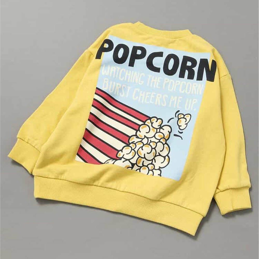 美式印花縮口長袖上衣-爆米花-黃